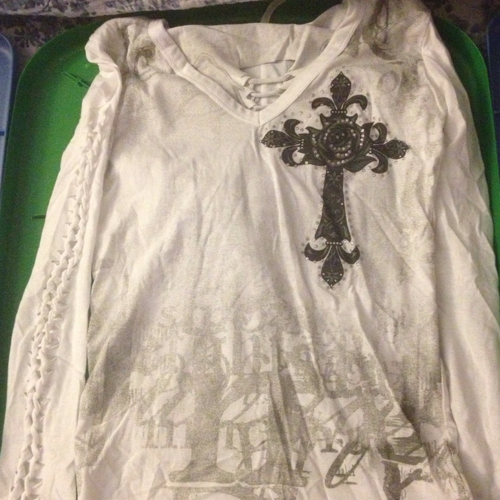 White Slashed Hoodie Top